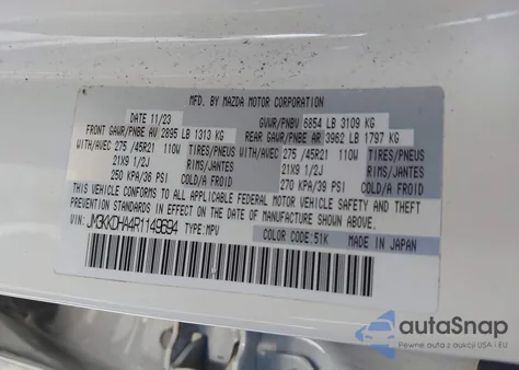 2024 Mazda Cx-90 Phev Premium z USA, uszkodzony, nr VIN JM3KKDHA4R1149694